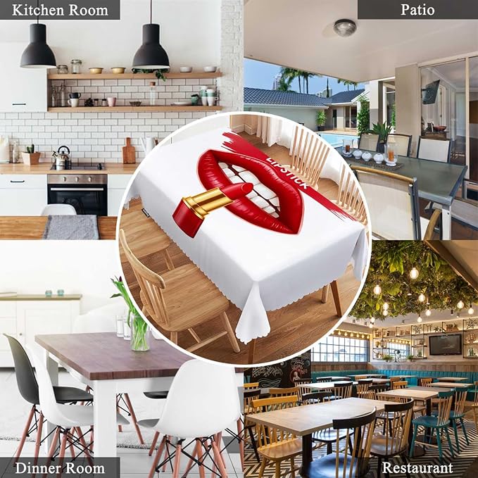 Swono Decorative Rectangle Table Cloth Sexy Lips, Lip Rouge On A Bad Day There Lipstick Polyester Tablecloth Kitchen Table Cover for Dining BBQ Picnic Coffee Table 50x72, 4-6 Seats