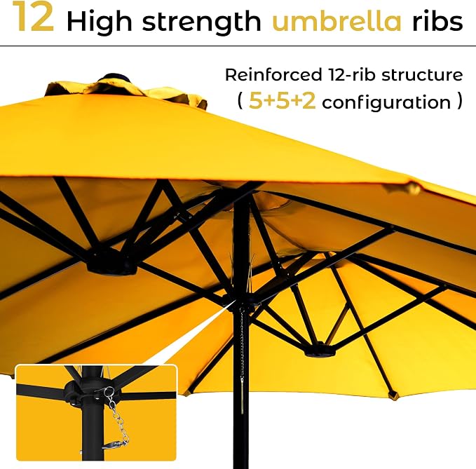 DomeShade 15FT Double-Sided Patio Umbrella with Base,Large Outdoor Rectangular Market Umbrella with Stand & Crank Lift,UV-Resistant Outside Umbrella for Garden,Poolside,Lawn,Deck,Yellow