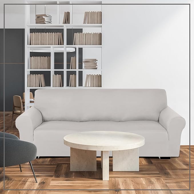 Peryiter 2 Pcs Couch and Loveseat Sofa Covers,Silver Gray,Milk Silk | Armchair Covers for Living Room, Sofa Cushion Slipcover 2/3 Seater, Furniture Protector, Polyester and Spandex, Washable