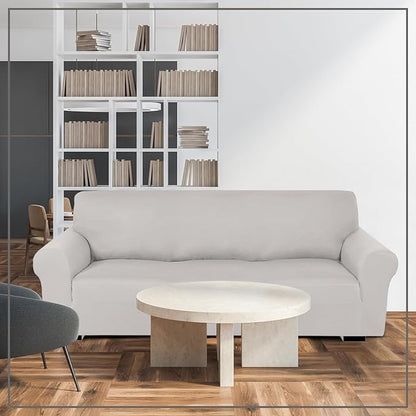 Peryiter 2 Pcs Couch and Loveseat Sofa Covers,Silver Gray,Milk Silk | Armchair Covers for Living Room, Sofa Cushion Slipcover 2/3 Seater, Furniture Protector, Polyester and Spandex, Washable