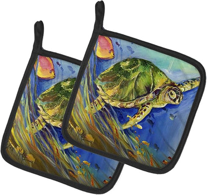Caroline's Treasures JMK1262PTHD Loggerhead Sea Turtle Pair of Pot Holders Kitchen Heat Resistant Pot Holders Sets Oven Hot Pads for Cooking Baking BBQ, 7 1/2 x 7 1/2