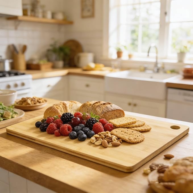 Utoplike Bamboo Cutting Board 16 x 12 inch, Wood Chopping Board for Kitchen, Meat, Vegetables, Butcher Block with Juice Groove, 0.55"Th