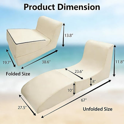 ZealWe Bean Bag Chair Outdoor Patio Lounge Chair with Back Support, Chaise Lounge Chair Waterproof Beach Bean Bag Couch for Adults, Memory Foam Filled for Poolside Balcony, Beige | water proof