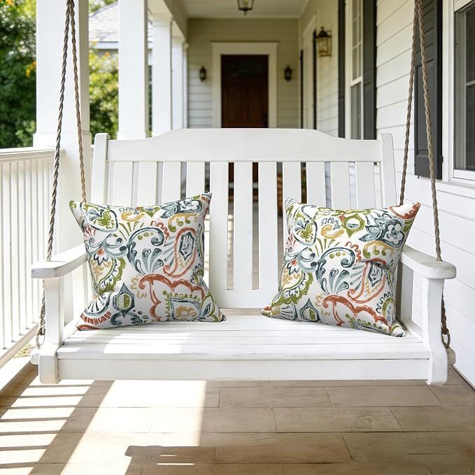 LVTXIII 2 Pack Outdoor Throw Pillow Covers for Patio Furniture, 16x16 Inch Square Pillow Case, Water-Repellent Cushion Covers for Garden, Porch, Sofa, Paisley Botanical
