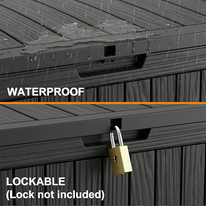50 Gallon Resin Deck Box Outdoor Storage Box Waterproof for Patio Furniture,Outdoor Cushions,Garden Tools and Pool Supplies（Black）