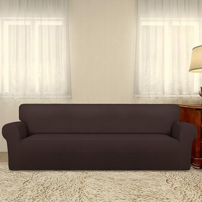 PureFit Stretch Couch Covers for Sofa 4 Seater Slipcovers Chocolate | 1-Piece Sofa Cover Washable Soft Couch protector, Couch Slipcover with Non Skid Foam and Elastic Bottom for Kids, Dogs