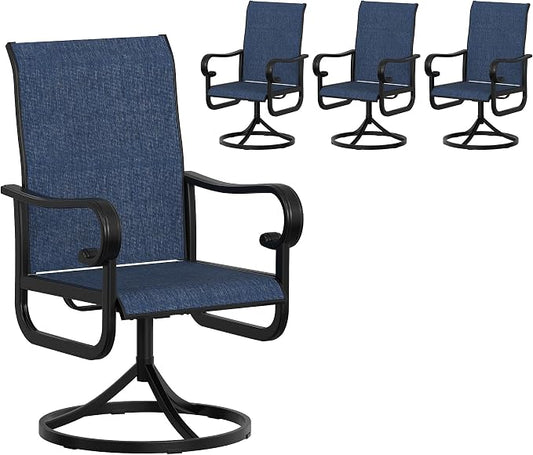 GarveeLife Patio Swivel Chair Set of 4, All-Weather Outdoor Dining Chairs with High Back, Rocker-Swivel Combo Patio Chairs for Backyard Deck Poolside, Navy Blue