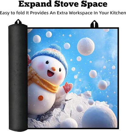 Christmas Multi-Design Stove Cover for Glass/Electric Stoves - 3-in-1 Heat-Resistant Protector Mat, Non-Slip Drying Rack 28"x20"