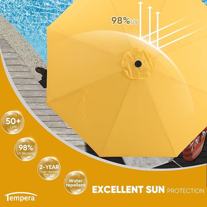 Tempera Patio Market Outdoor Table Umbrella with Auto Tilt and Crank, Large Sun Umbrella with Sturdy Pole & Fade Resistant Canopy, Easy to Set