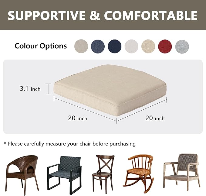 Goodgoods 20 x 20 Outdoor Chair Cushions Set of 2, 1000+ Hours Fade-Resistant & Water-Resistant Furniture Chair Cushions with 30D High-Resilience Foam for Dining Room, Patio Chair, Biscuit