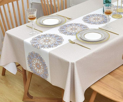 Wipeable Waterproof Tablecloth Vinyl Tablecloths for Rectangle Tables Heavy Duty PVC Tablecloth for Kitchen Dining Table(Flowers-1, 54'' x 54'')