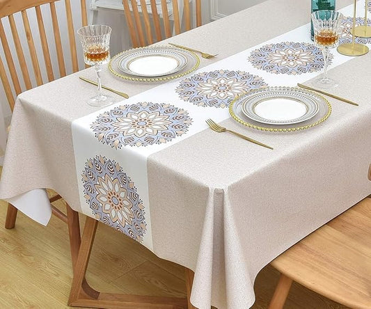 Wipeable Waterproof Tablecloth Vinyl Tablecloths for Rectangle Tables Heavy Duty PVC Tablecloth for Kitchen Dining Table(Flowers-1, 54'' x 72'')