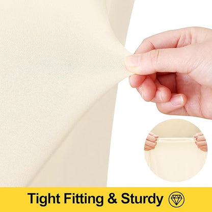 Smiry 2 Pack Spandex Elastic Fitted Table Cloth Skirt for 8FT Table | Stretch Washable Table Cloth, Banquet Table Cover for Wedding, Party, Indoor & Trade Shows, (Beige, 96Lx30Wx30H)