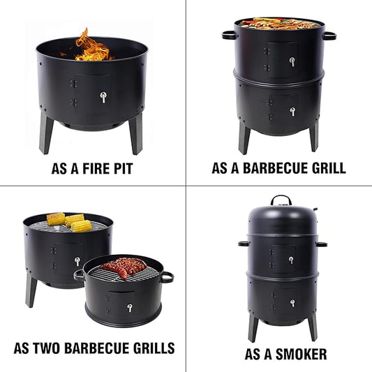 Gecheer 16 Inch Vertical Charcoal Smoker Grill - 3-in-1 Outdoor BBQ, Portable for Camping with Adjustable Vents & Thermometer