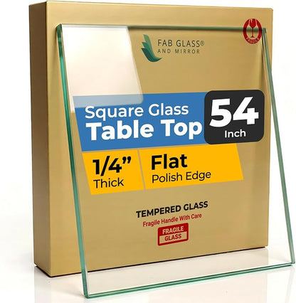 Tempered Glass Table Top 54 Inch Square Flat Polished Edge Clear Surface 1/4 Inch Thick for Home Office or Outdoor Furniture by Fab Glass and Mirror