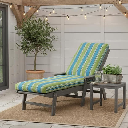 Modern Outdoor Chaise Lounge Cushion with Ties – Durable Polyester Fabric, Channel-Filled Polyfiber Insert, Removable Zippered Cover, Cayman Stripe