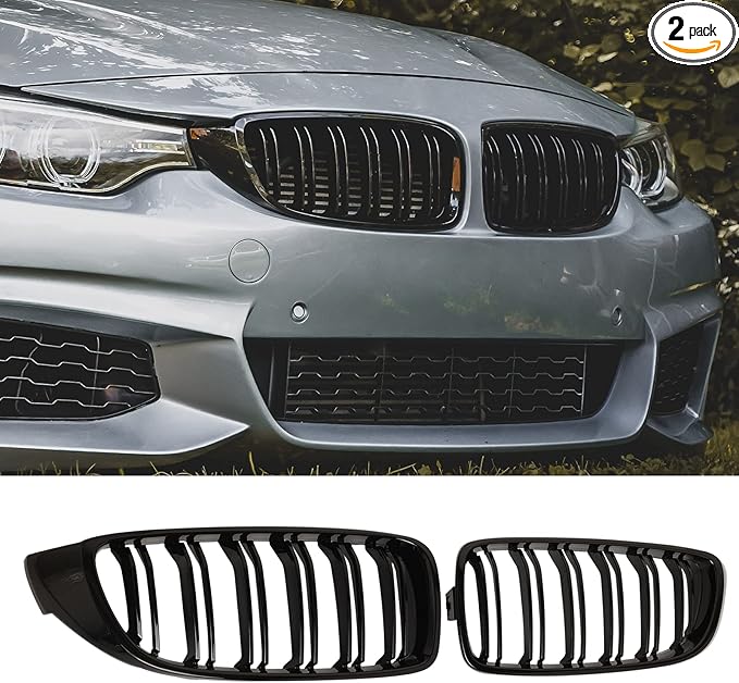 F32 Grille - Front Kidney Grille Compatible with 2014-2020 4 Series F32/F33/F36 428i 430i 435i 440i，2015-2019 F82 F83 M4 3 Series F80 M3 Double Slats Glossy Black