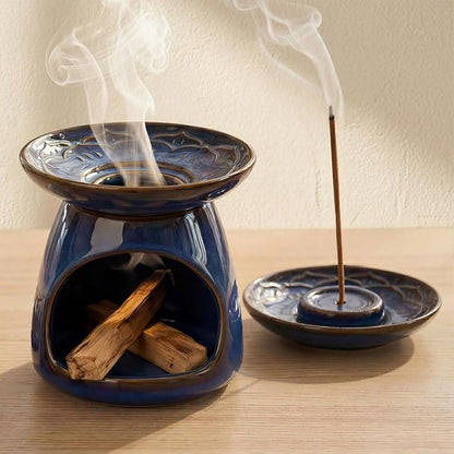 Palo Santo Incense Holder, 3-in-1 Handcrafted Ceramic Sage Burner | Heat-Resistant Palo Santo Burner for Stick & Cone with Detachable Lotus Stick Tray for Meditation Home Decor Gift