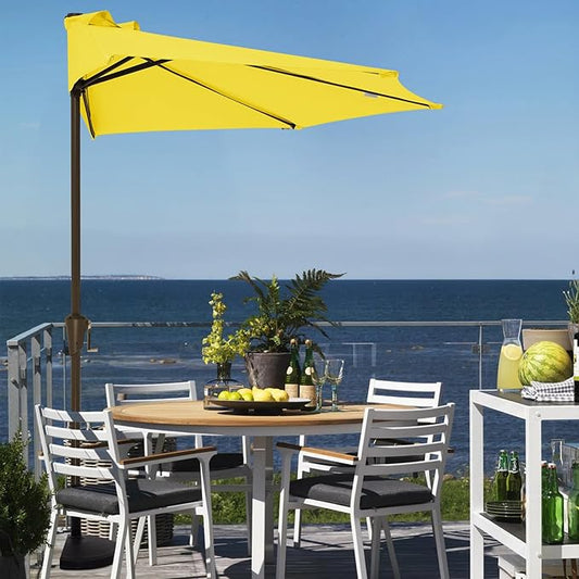JEAREY 9ft Half Umbrella Outdoor Patio Umbrella Market Umbrellas with Crank, 1/2 Round Wall Umbrella 5 Sturdy Ribs UV Protection for Pool Garden Balcony Deck, Yellow