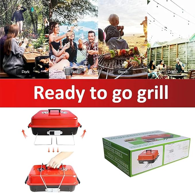 Portable Charcoal Grill, Upgraded Tabletop Outdoor Barbecue Grill Smoker with Lid, Durability That Lasts, Tempreture Control at Will, for Outdoor Cooking Backyard Camping Picnics Beach