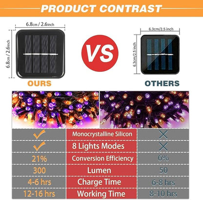 SyouHome 6-Pack Solar String Lights, 600 LED Extra-Long 236Ft Solar Halloween Lights Outdoor Waterproof, 8 Modes Led Halloween Light for Garden, Patio, Wedding(Purple & Orange)
