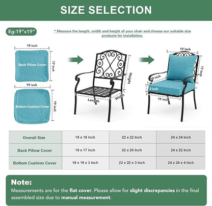 Summsun Faux Linen Outdoor Chair Cushions, Water Resistant Backrest and Seat Cushion Set with Removable Cover, Straps, Non-Slip Bottom for Patio Furniture, 19 x 19 Inch, Teal, Set of 4