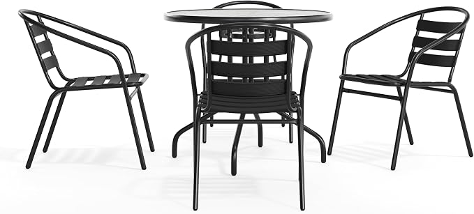 Flash Furniture 31.5 in Aluminum Round Table, Black | Durable Construction, Commercial Use