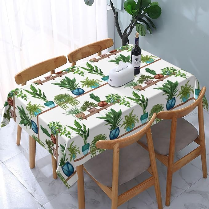Green Plant Rectangle Tablecloth Cute Botanic Waterproof Table Cloth | For Kitchen Dining Party Patio Picnic Wedding Home Decor Spring Summer Outdoor Indoor 54x72 Inch
