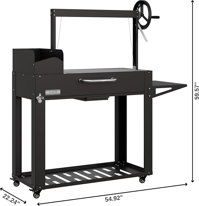 KoolMore 54 in. Charcoal BBQ Grill, Santa Maria Argentine Style Outdoor Grill with Adjustable Grate, Large Barbecue Grill for Outdoor Cooking, Black