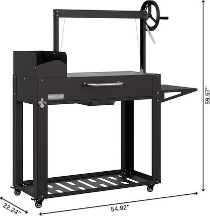 KoolMore 54 in. Charcoal BBQ Grill, Santa Maria Argentine Style Outdoor Grill with Adjustable Grate, Large Barbecue Grill for Outdoor Cooking, Black