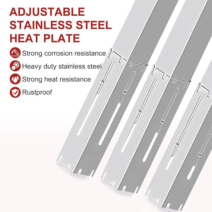 Universal Grill Heat Plates Heat Tents Heat Shields for Gas Grill, Adjustable Barbecue BBQ Grill Flame Tamers Burner Covers Heat Deflectors, Stainless Steel Gas Grill Replacement Parts, 3-Pack