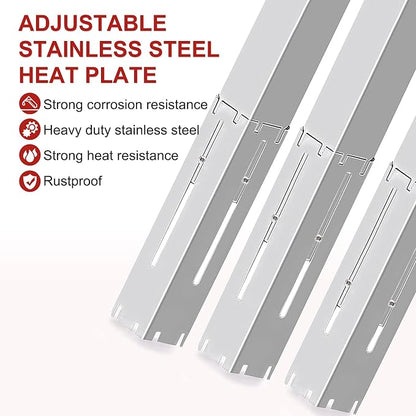 Universal Grill Heat Plates Heat Tents Heat Shields for Gas Grill, Adjustable Barbecue BBQ Grill Flame Tamers Burner Covers Heat Deflectors, Stainless Steel Gas Grill Replacement Parts, 5-Pack