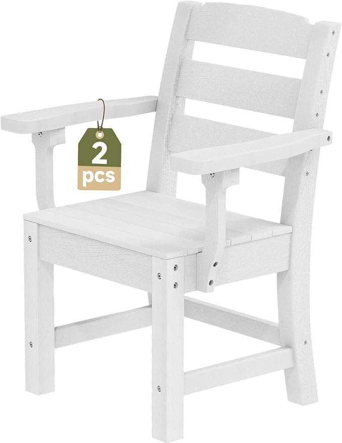 YITAHOME Wood-Grain Textured Resin Chairs Set of 2, Sturdy Patio Chair w/Max Bearing 330 LBS, All-Weather Outdoor Patio Chairs for Terrace, Garden, Backyard, Poolside, White