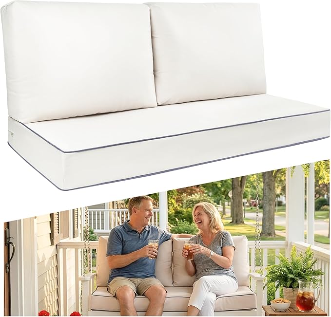 Outdoor Sofa Cushion Set - Plush Patio Seat and Back Pillows, Thick Comfort Foam for Porch, Deck, Garden Furniture Cushion Replacement (Cream)