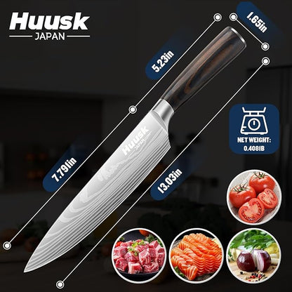 Huusk Chef Knife 8 Inch, Japanese Steel Gyuto Knife, Ultra Sharp Kitchen Knives with Ergonomic Handle, Christmas Gifts for Women and Men