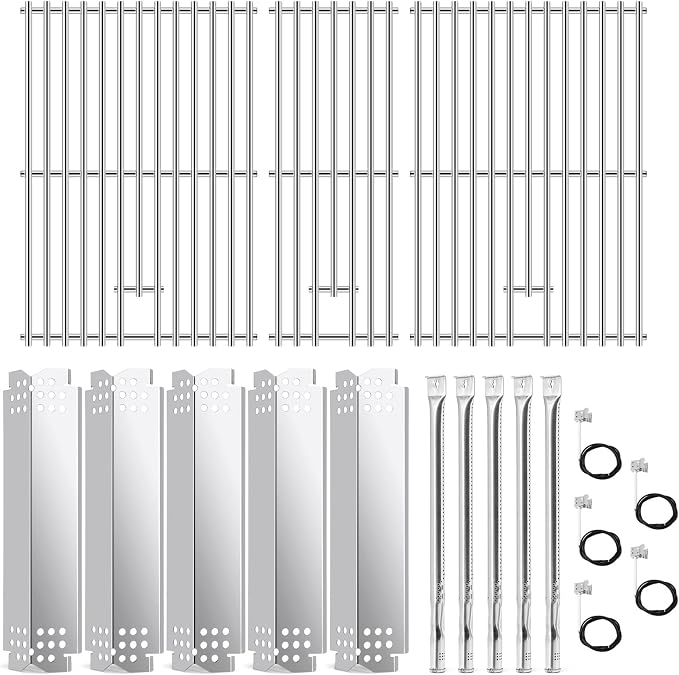 Criditpid Grill Replacement Parts for Nexgrill 720-0882A Gas Grill, Stainless Steel Grill Cooking Grate, Heat Plate, Burner Tube and Igniter for Nexgrill Evolution Infrared Plus 5-Burner Parts.