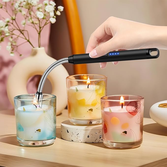 LcFun 2 Pack Candle Lighter Windproof USB C Rechargeable Electric Lighters with 360° Flexible Neck & Safety Lock, Windproof Flameless Lighters Long Stem Matches for Candle, Grill, BBQ, Gas Stoves