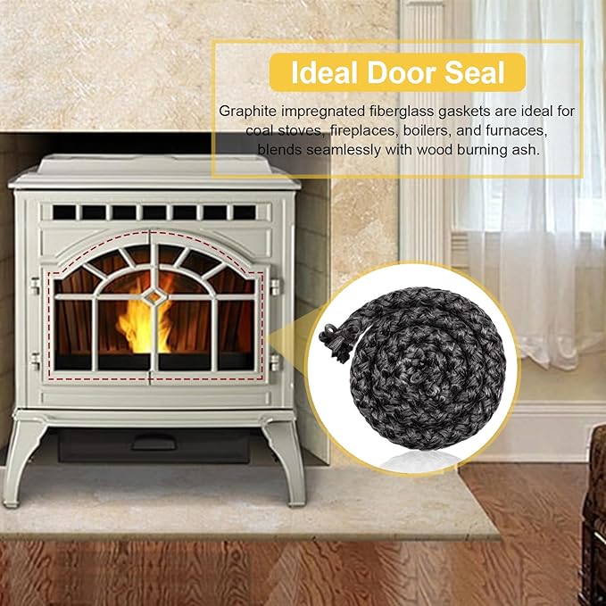 SRV7034-178 Stove Door Gasket Rope for Quadrafire MT Vernon AE, E2, Trekker Insert, Edge 60 Pellet Stove Part, 1'' x 41'' High Temperature Graphite Impregnated Fiberglass Seal Rope Replacement