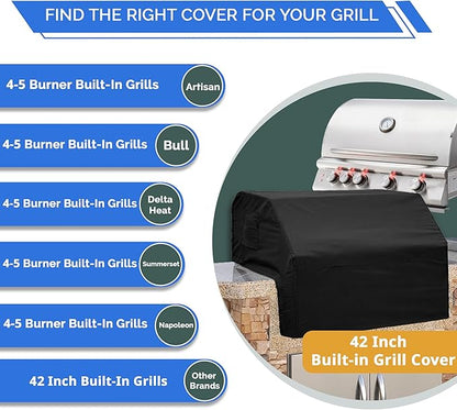 Covers & All Built-in Grill Cover for Outdoor Grill – Heavy Duty 12 oz Waterproof Built-in BBQ Grill Cover, PVC-Coated Polyester with Elastic Hem for Snug Fit (42 x 28 x 24 inches, Black)