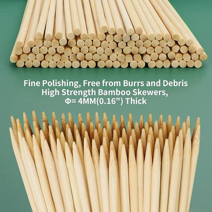 6" Bamboo Wood Skewers for BBQ, Kabob, Appetizer, Fruit, Sausage, Chocolate Fountain, Natural Wooden Barbecue Kebob Skewer Stick, Organic Food Sticks for Grilling, Kitchen (Φ=4mm Thick, 100PCS)