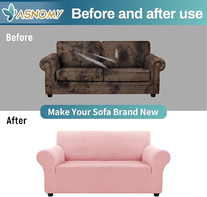 Asnomy Stretch Couch Covers Washable,loveseat Cover Slipcovers,Pink | 1-Piece Sofa Cover(55"-78") loveseat cover Furniture Protector Soft Jacquard,Non-Slip Elastic Bottom for Dogs & Kids