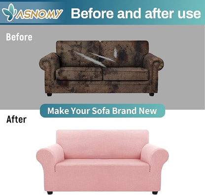 Asnomy Stretch Couch Covers Washable,loveseat Cover Slipcovers,Pink | 1-Piece Sofa Cover(55"-78") loveseat cover Furniture Protector Soft Jacquard,Non-Slip Elastic Bottom for Dogs & Kids