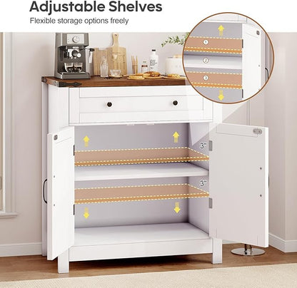 GRUSIGN 30" Coffee Bar Station, Kitchen Sideboard Buffet Cabinet with a Drawer and Adjustable Shelf, Modern Farmhouse Storage Cabinet for Kitchen, Living Room, Entryway, White