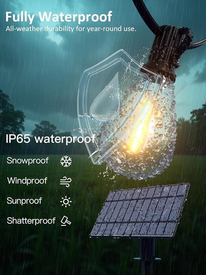 50FT Solar String Lights Outdoor Waterproof with 18+1 LED Bulbs Long Last for 20+Hrs, Commercial Grade Shatterproof USB Patio Solar Powered Lights for Camping，Backyard, Garden, Porch Decor