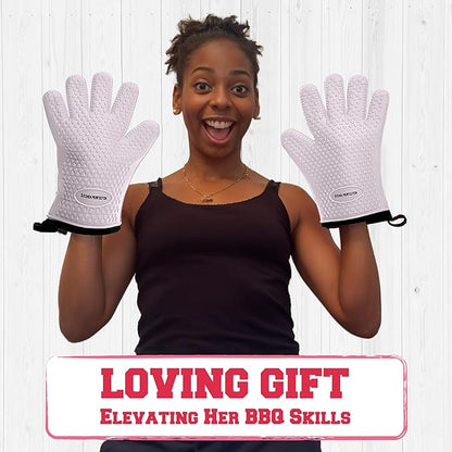 KITCHEN PERFECTION Silicone Smoker Oven Gloves for Women -Extreme Heat Resistant BBQ Gloves -Handle Hot Food Right on Your Smoker Grill Fryer|Waterproof Oven Mitts Grill |Superior Set+3 Bonuses