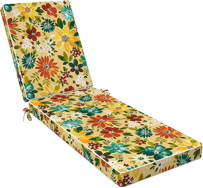 LVTXIII Outdoor Chaise Lounge Cushion 72x21x3 Inch, Water-Repellent Patio Seat Cushion with Ties & Hidden Zipper, Thick Foam Pad for Lawn Chair, Poolside, Patio Furniture, Floral Multi