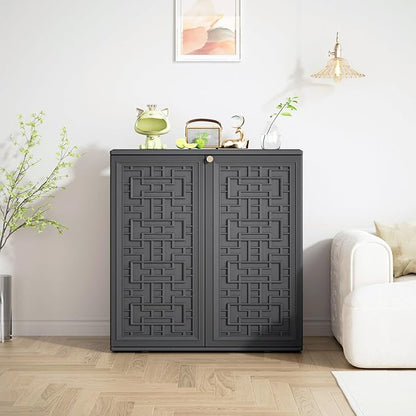 Mrosaa Storage Box Outdoor Caninet,Resin Indoor Storage Box Waterproof Outdoor Storage Cabinets for Patio/Garden/Backyard, Size 34.3''L*15''W*36.2''H(Grey)