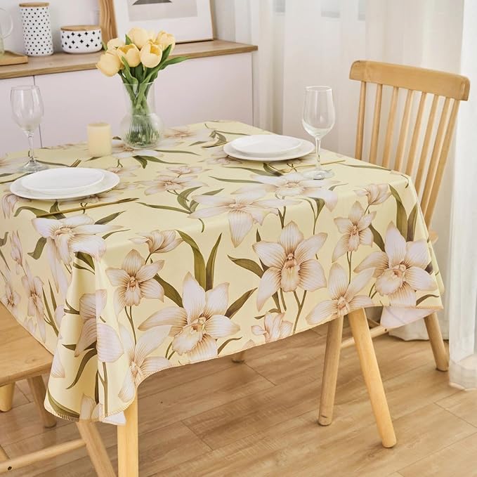 LIBERECOO Heavy Duty Vinyl Tablecloth with Flannel Backing Waterproof Oil-Proof Plastic Table Cloth Stain-Resistant Wipeable Rectangle or Square Table Cover for Indoor and Outdoor 54 x 54 Inch