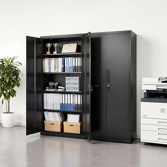 VEVOR Metal Storage Cabinet, Lockable Steel Garage Cabinet with Magnetic Doors and Adjustable Shelves, 2 Keys, 5-Tiers Tall Tool Locker for Home, Office, School, Pantry, Warehouse, Laundry, Black