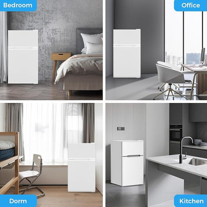 Kismile 3.2 Cu.Ft Mini Fridge with Freezer, 2 Door Dorm Refrigerator White | Adjustable Thermostat, Removable Shelves, Food & Beverage Storage, Dorm Mini Fridge for Bedroom/ Office/ College/ Apartment